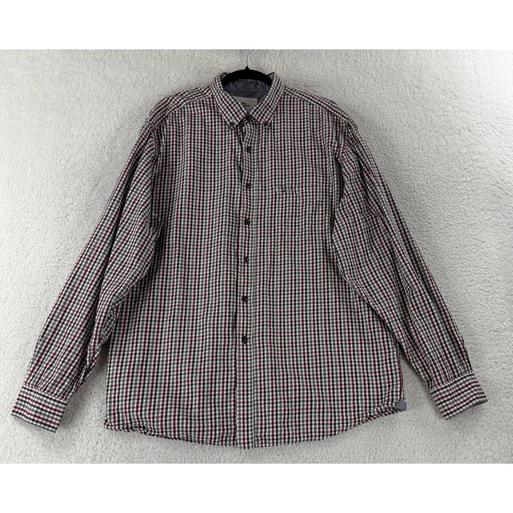 Lacoste Button-Up Shirt Mens Size XL Black Plaid Long Sleeve 100% Cotton Regular